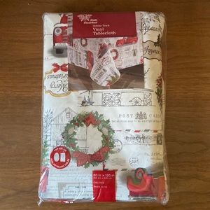 WINTER WONDERLAND HOLIDAY TRUCK FLANNEL BACKED VINYL TABLECLOTH 60”x120” NEW